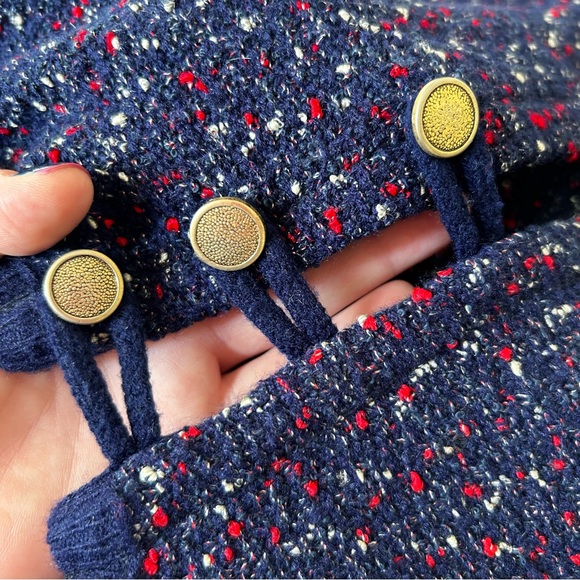 Vintage 60s/70s Confetti Fancy Knit Tunic Vest Sleeveless Navy Blue Open Front M - Picture 6 of 15